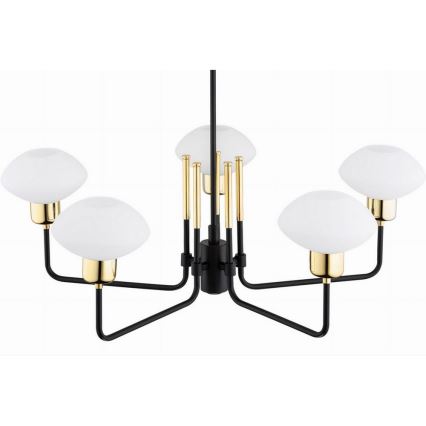 Argon 2128 - Hanglamp aan stang RAVELLO 5xE14/15W/230V zwart/goud
