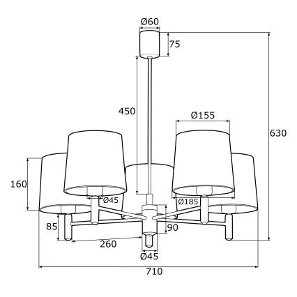 Argon 2145 - Hanglamp  PONTE 5xE27/15W/230V groen/messing