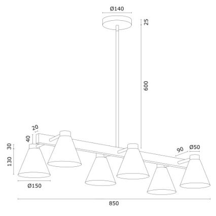 Argon 2551 - Hanglamp aan een paal AVALONE 6xE27/15W/230V wit/goud