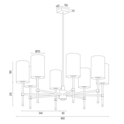 Argon 5051 - Lustre on a pole ABRUZZO 8xE14/15W/230V laiton/blanc