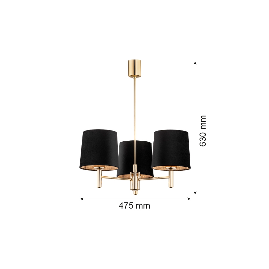 Argon 6111 - Hanglamp aan een paal PONTE 3xE27/15W/230V zwart
