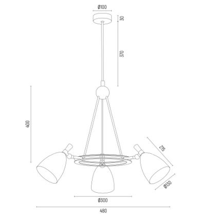 Argon 6149 - Hanglamp aan een paal CHARLOTTE 3xE27/15W/230V zwart/goud