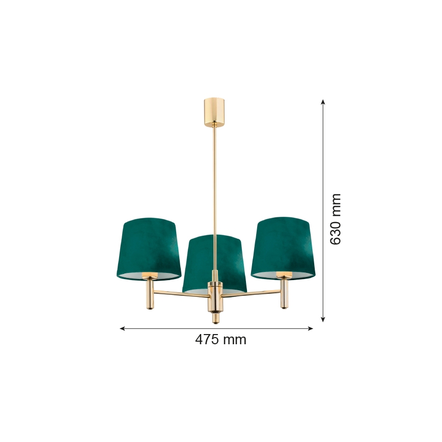 Argon 6192 - Hanglamp  PONTE 3xE27/15W/230V groen/messing