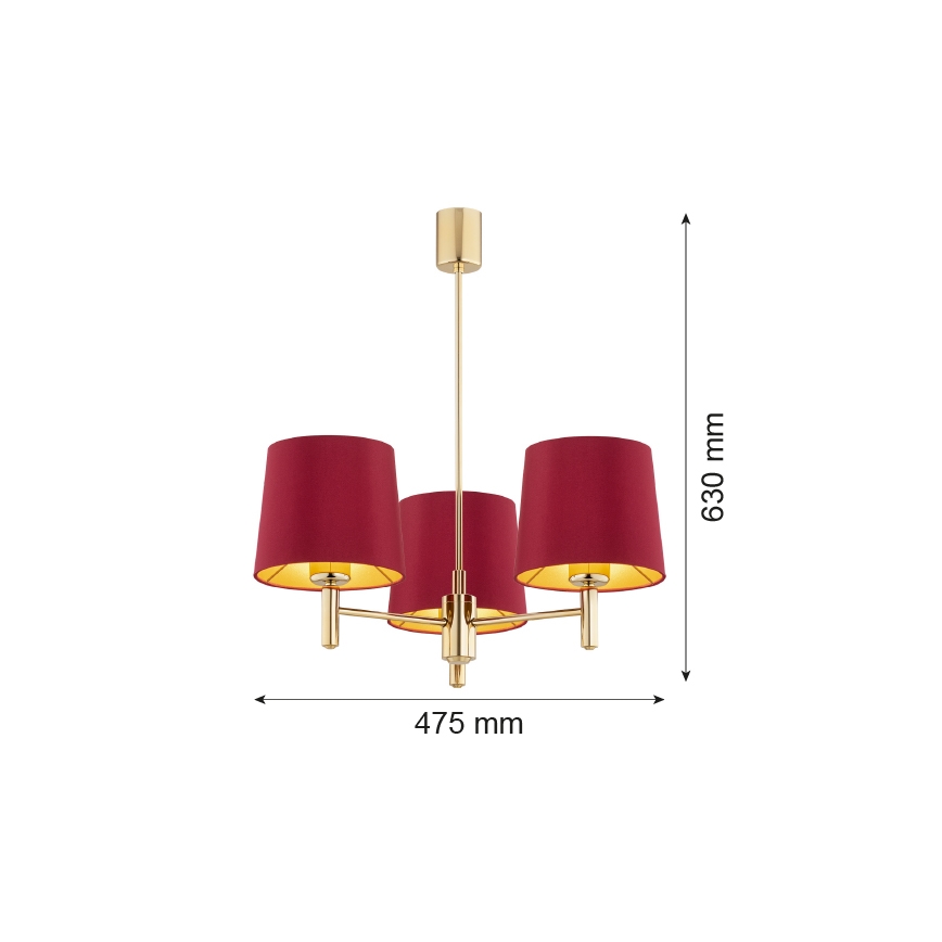 Argon 6266 - Hanglamp PONTE PLUS 3xE27/15W/230V rood