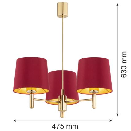 Argon 6266 - Suspension avec tige PONTE PLUS 3xE27/15W/230V rouge