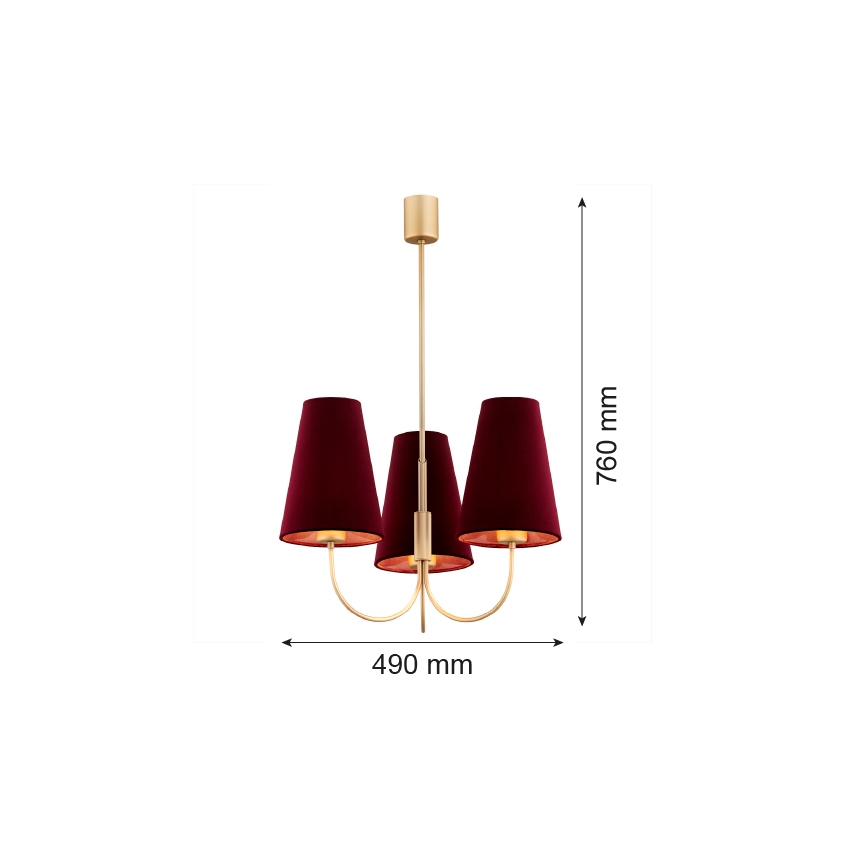 Argon 6270 - Hanglamp SAFIANO 3xE27/15W/230V bordeaux