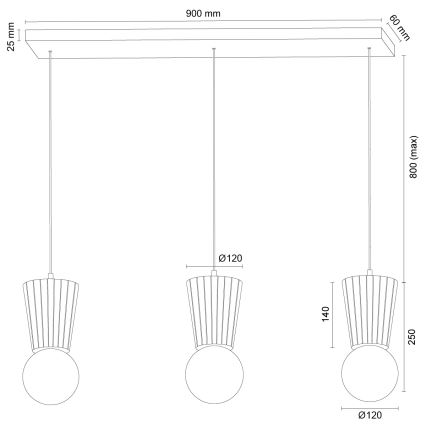 Argon 6358 - Suspension de salle de bains sur câble VOLANTE 3xG9/6W/230V IP44 marron