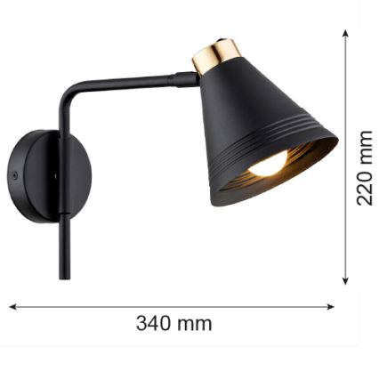 Argon 8008 - Wandlamp AVALONE 1xE27/15W/230V 34 cm zwart/gouden