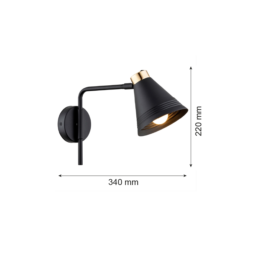 Argon 8008 - Wandlamp AVALONE 1xE27/15W/230V 34 cm zwart/gouden