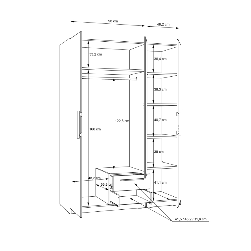 Armoire avec miroir MARO 150x213 cm chêne artisan