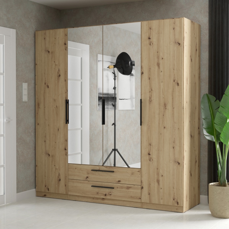 Armoire avec miroir MARO 200x213 cm chêne artisan