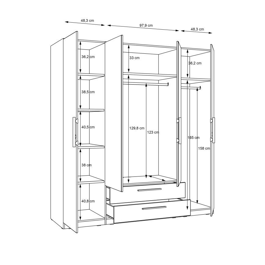 Armoire avec miroir MARO 200x213 cm chêne artisan