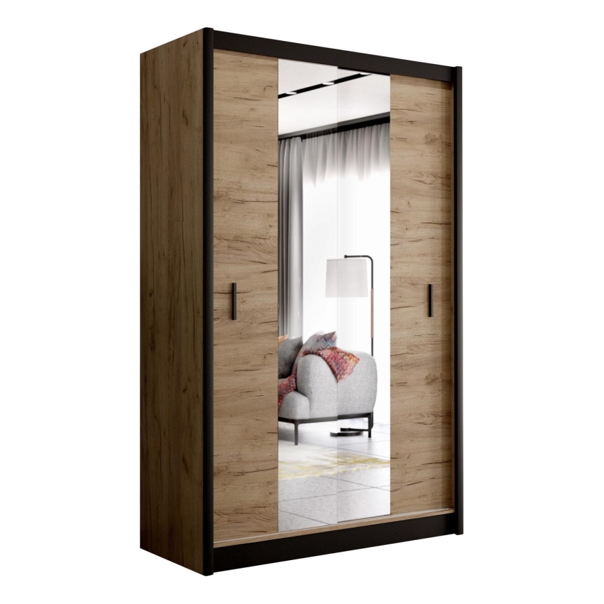 Armoire avec miroir MIRO 150x215 cm chêne craft/noir