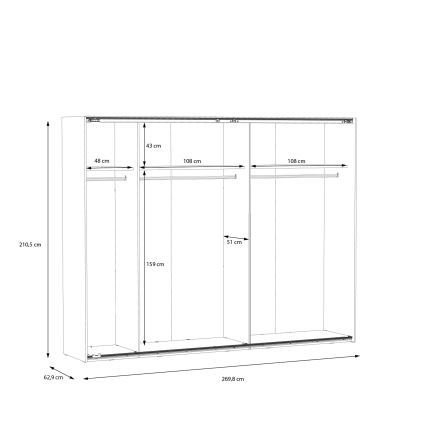 Armoire avec miroir OREN 270x210 cm chêne artisan