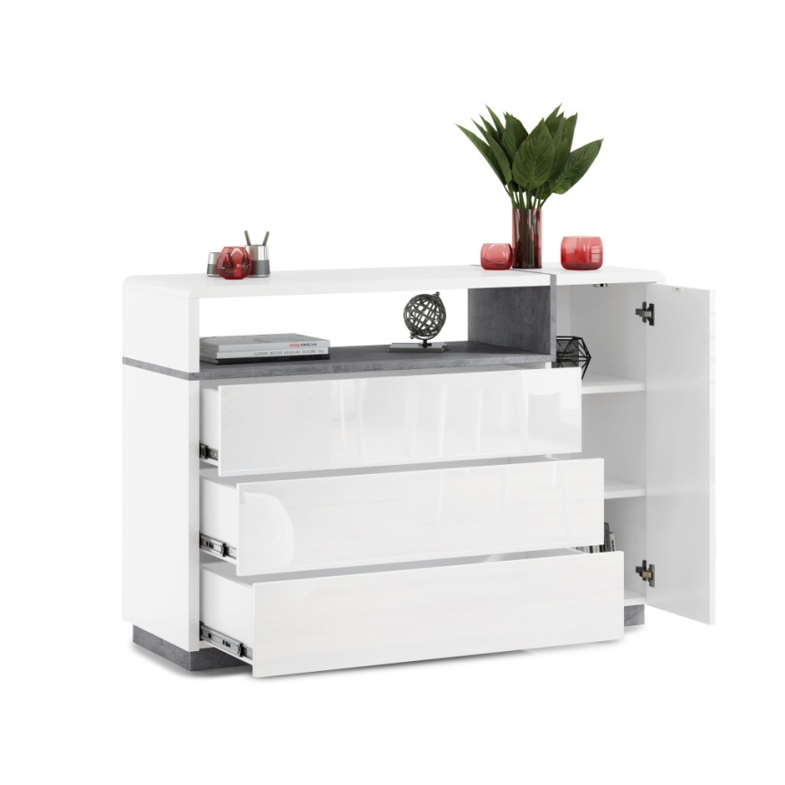 Armoire avec tiroirs FRED blanc/gris
