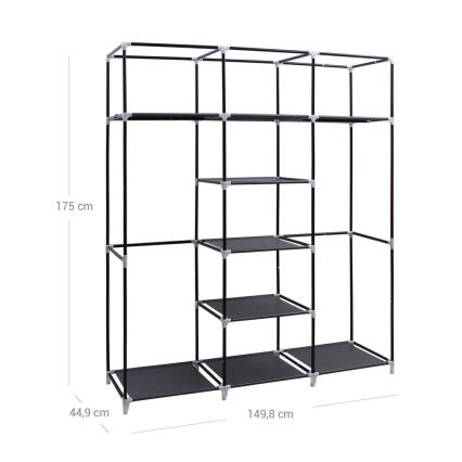 Armoire de rangement en tissu avec étagères et tringle à vêtements MATIS 150x175 cm noire