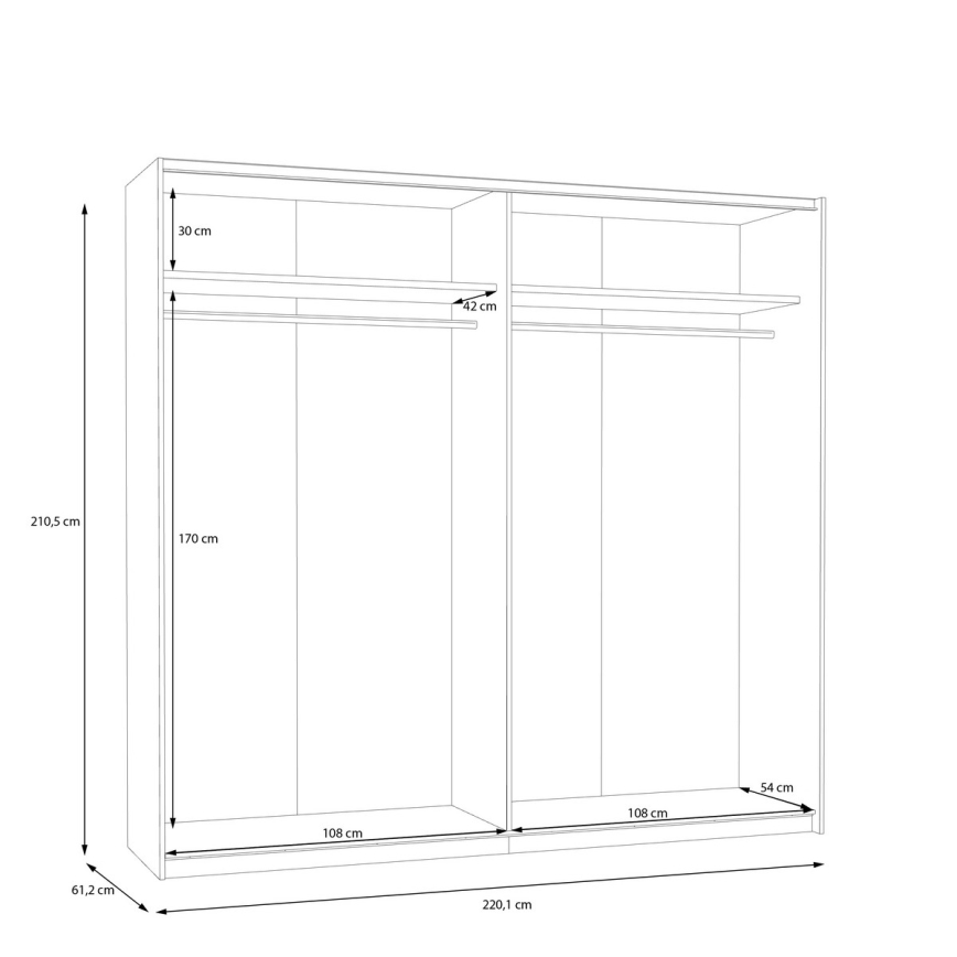 Armoire KARO 220 x 210 cm avec miroir, blanche