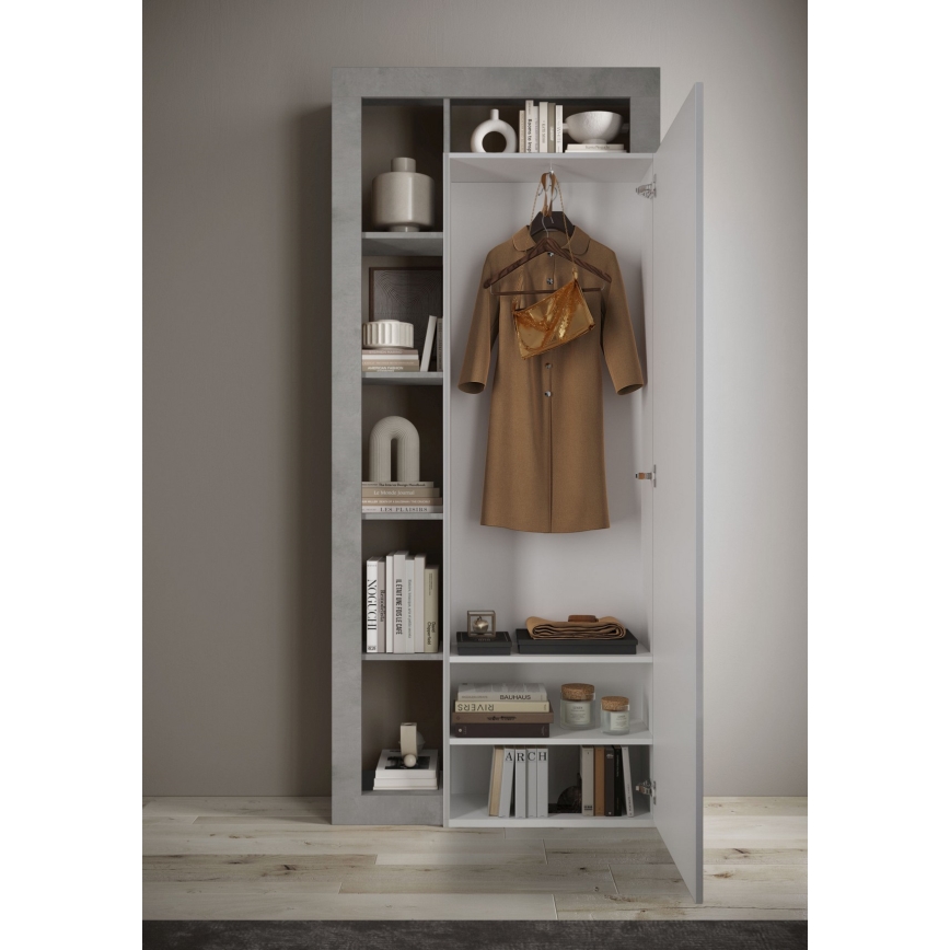 Armoire LENOR 91 x 209 cm blanc / gris béton