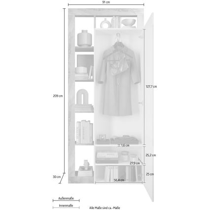Armoire LENOR 91 x 209 cm blanc / gris béton
