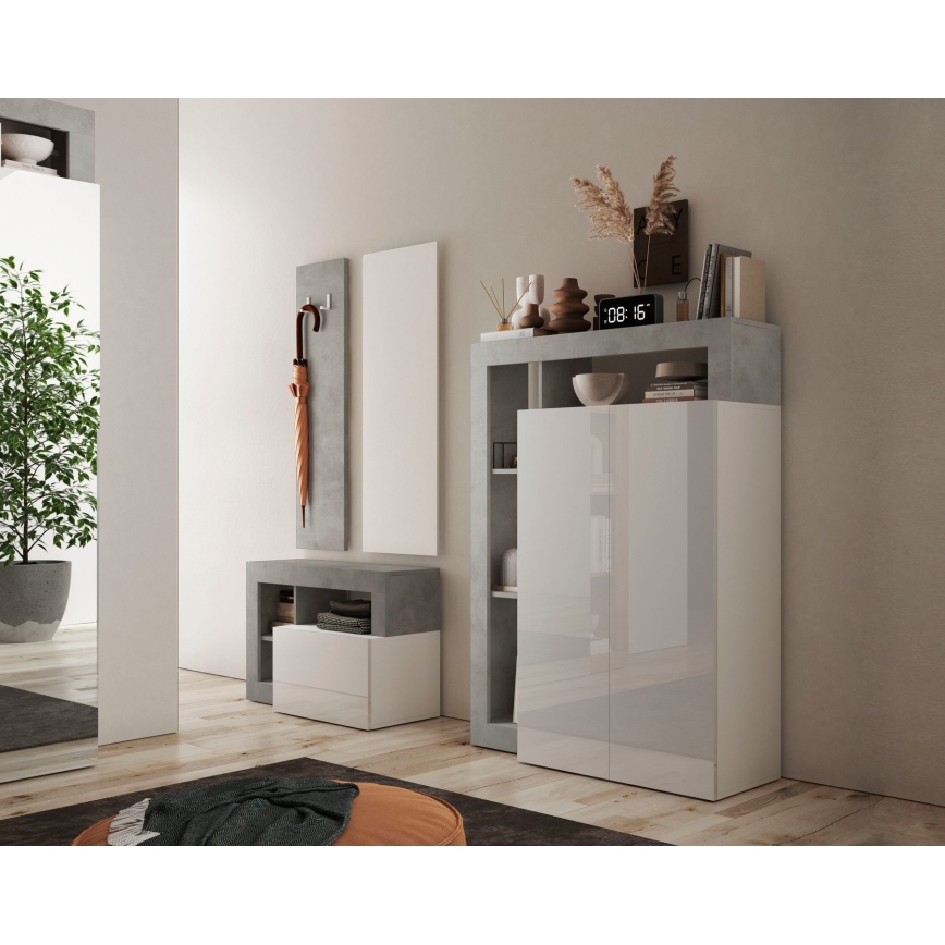 Armoire LENOR blanc/gris effet béton