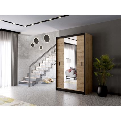 Armoire avec miroir MIRO 150x215 cm chêne craft/noir