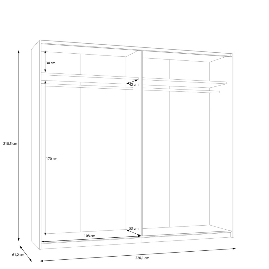 Armoire ODEN 220x210 cm avec miroir, beige