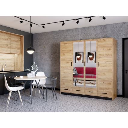 Armoire avec miroir SANNA 200x215 cm chêne craft