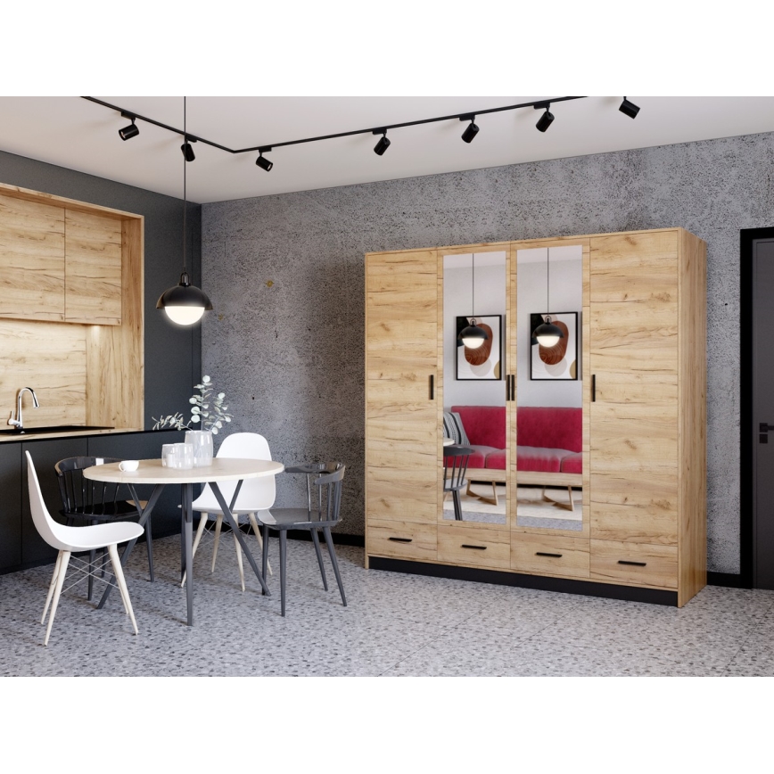 Armoire avec miroir SANNA 200x215 cm chêne craft