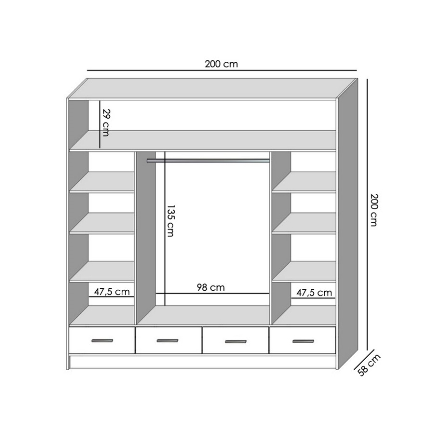 Armoire avec miroir SANNA 200x215 cm chêne craft