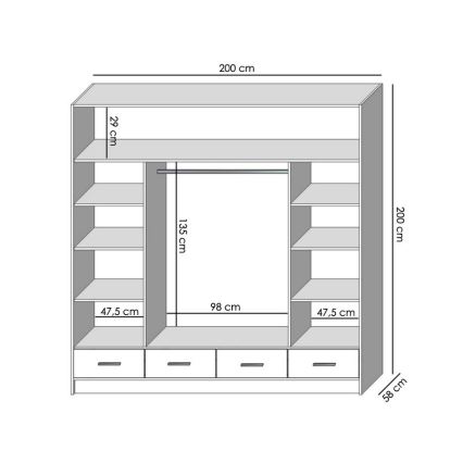 Armoire avec miroir SANNA 200x215 cm chêne sonoma