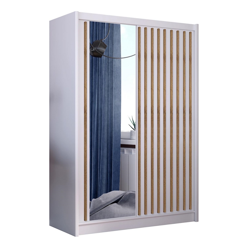 Armoire SANTINO 150x215 cm avec miroir, blanc/chêne craft