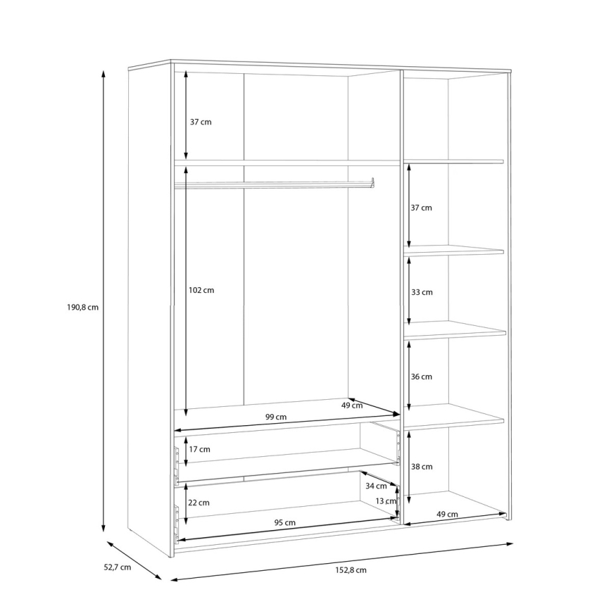 Armoire URO 152x190 cm chêne artisan/blanc