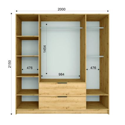 Armoire VISTA avec miroir 200 x 215 cm, chêne artisan/graphite