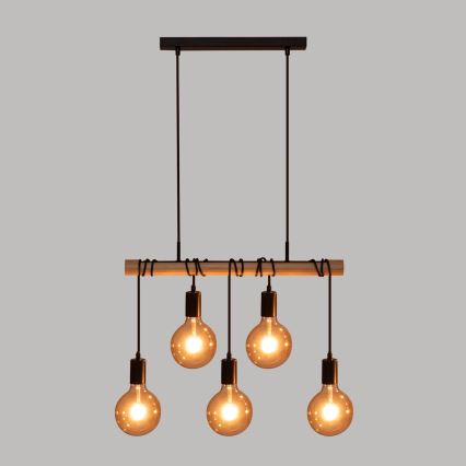 Atmosphera - Hanglamp aan een koord JAKE 5xE27/40W/230V grenen