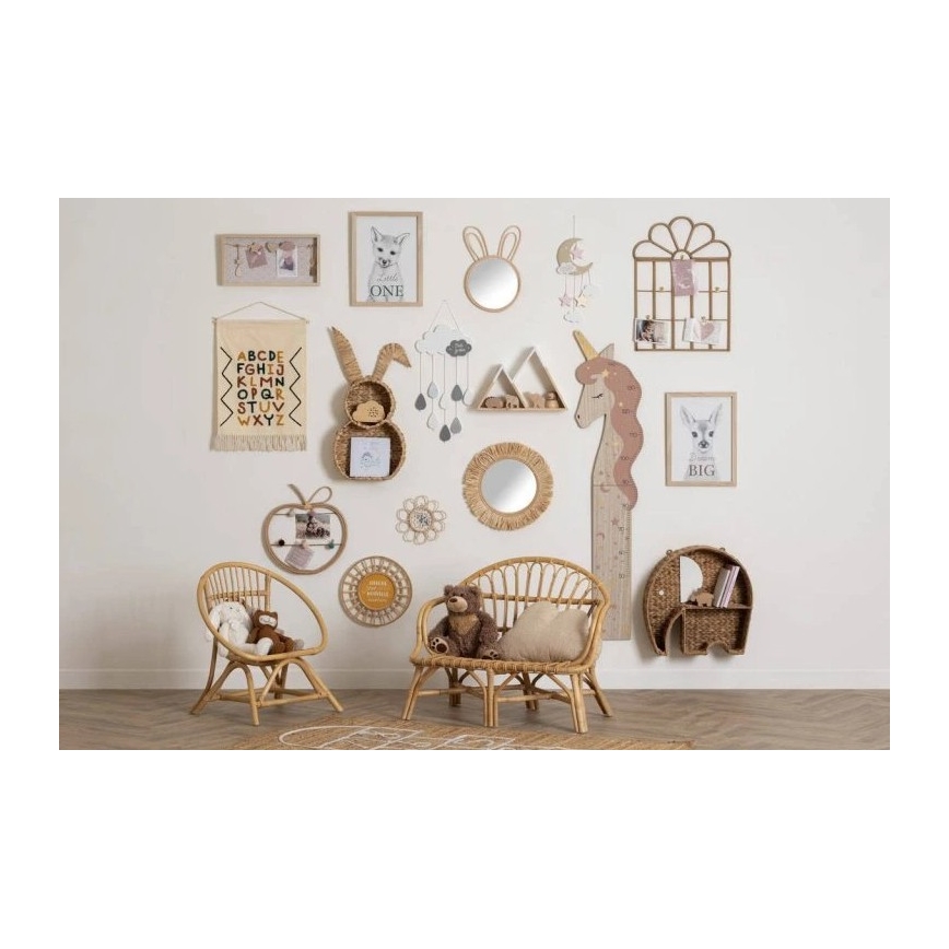 Atmosphera - Miroir mural pour enfants LION Ø 38 cm en rotin/raffia