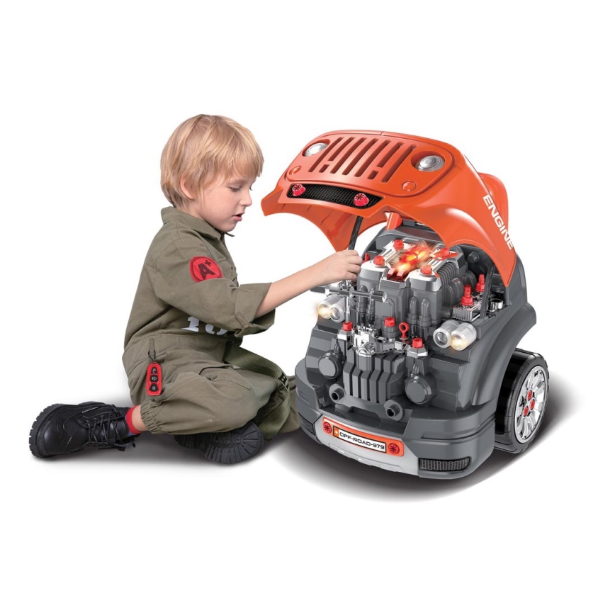 Autoreparatiewerkplaats voor kinderen 3xAAA + 1xCR2025 oranje/grijs