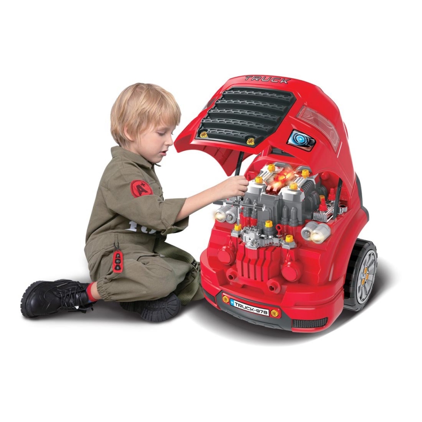 Autoreparatiewerkplaats voor kinderen 3xAAA + 1xCR2025 rood