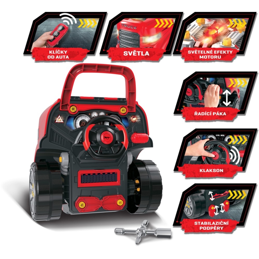 Autoreparatiewerkplaats voor kinderen 3xAAA + 1xCR2025 rood