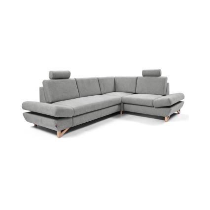 Uitschuifbare gestoffeerde L-hoekbank AVESTA, rechts, met opbergruimte, grijs