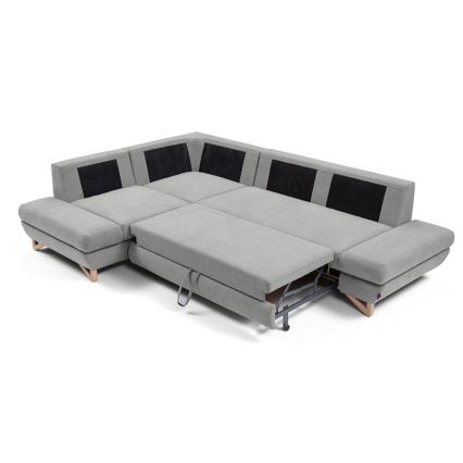 Canapé d'angle convertible rembourré AVESTA en L, avec coffre de rangement, angle gauche, gris