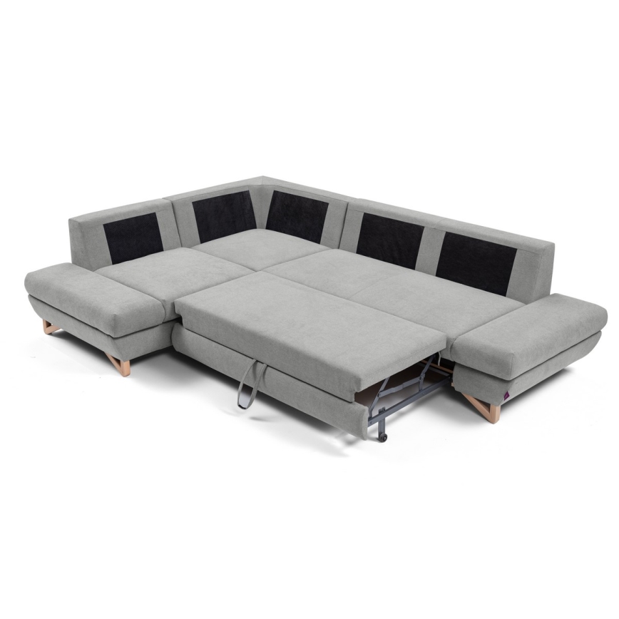 Canapé d'angle convertible rembourré AVESTA en L, avec coffre de rangement, angle gauche, gris