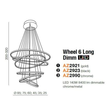 Azzardo AZ2923 - Suspension LED avec fil à intensité modulable WHEEL 6xLED/140W/230V