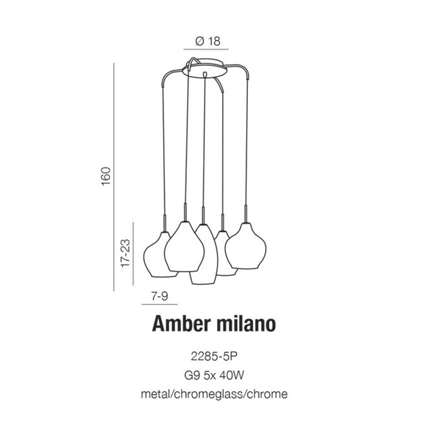 Azzardo AZ3076 - Hanglamp aan koord AMBER 5xG9/40W/230V