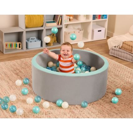 B-Toys - Droog zwembad voor kinderen met speelballen diameter 89 cm grijs/turquoise