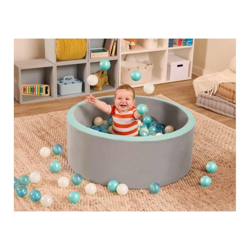 B-Toys - Droog zwembad voor kinderen met speelballen diameter 89 cm grijs/turquoise