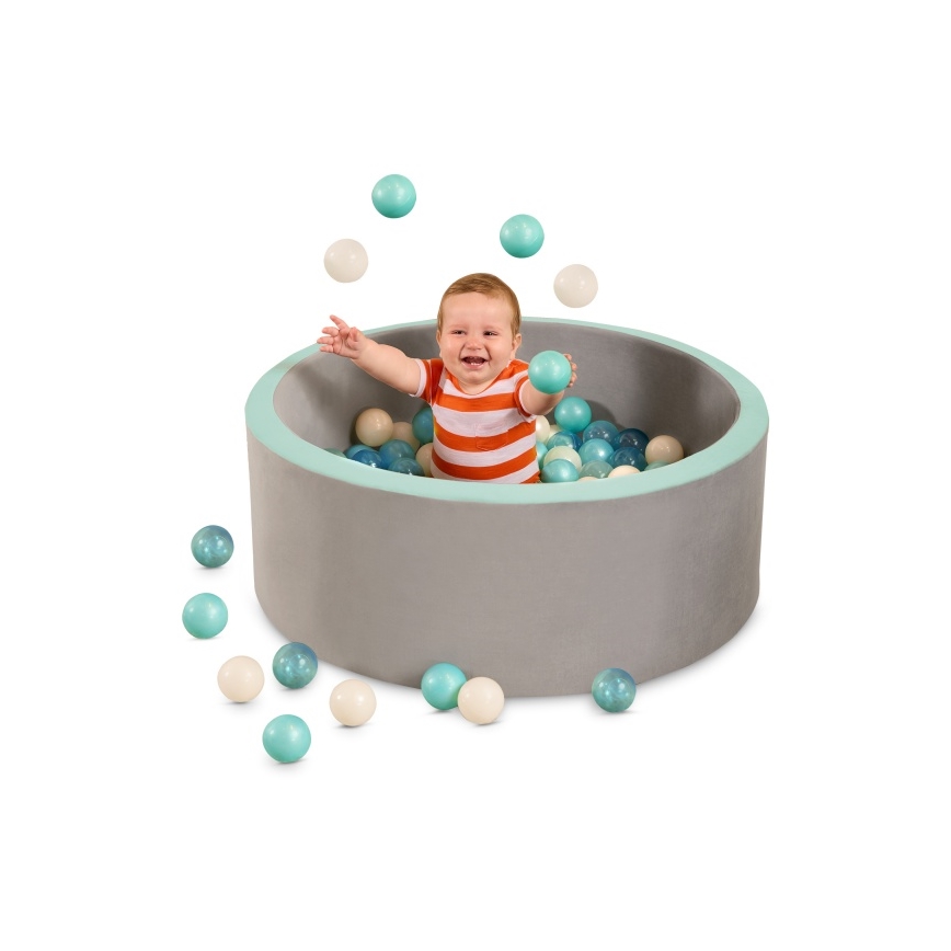B-Toys - Droog zwembad voor kinderen met speelballen diameter 89 cm grijs/turquoise
