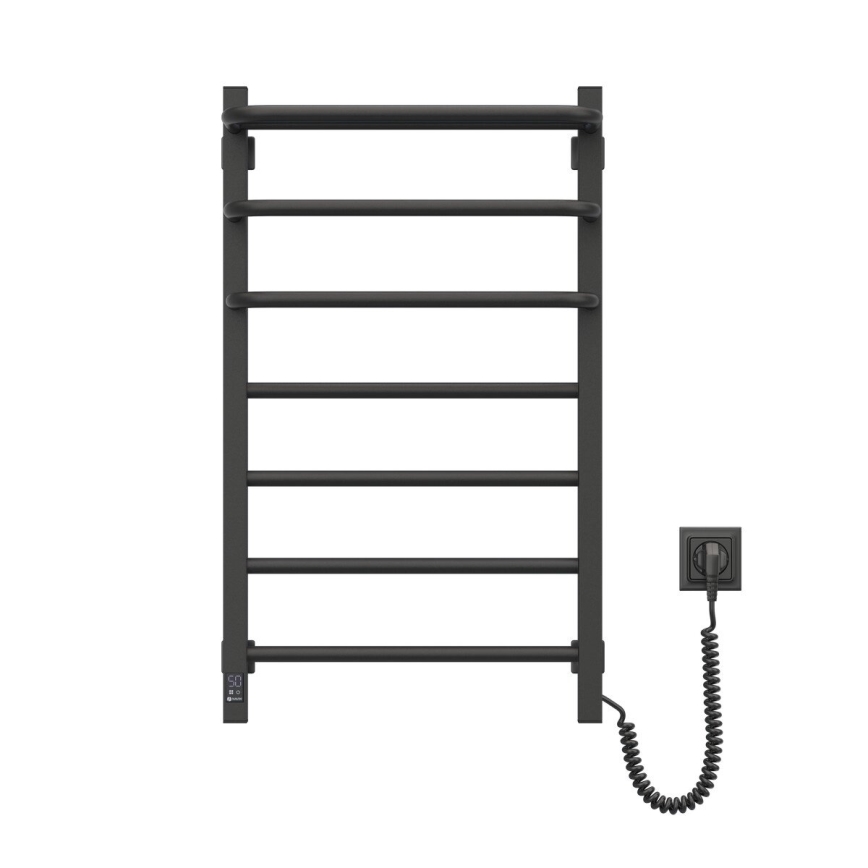 Badkamer elektrisch radiator met thermostaat FORTIS 350W/230V 80,6 cm IP44 zwart rechts hoekig