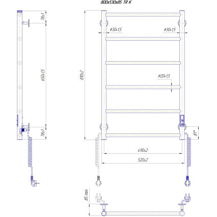 Badkamer handdoekradiator CLASSIC 110W/230V 81 x 52 cm, rvs/wit, rechts