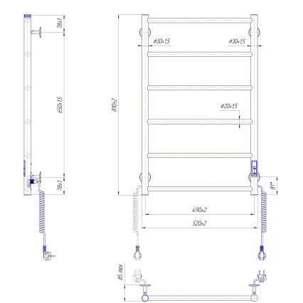 Badkamer handdoekradiator CLASSIC 110W/230V 81x52 cm RVS/antraciet, rechts