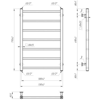Badkamer handdoekradiator INOX TOKIO 161W/230V 77x53 cm RVS/zwart